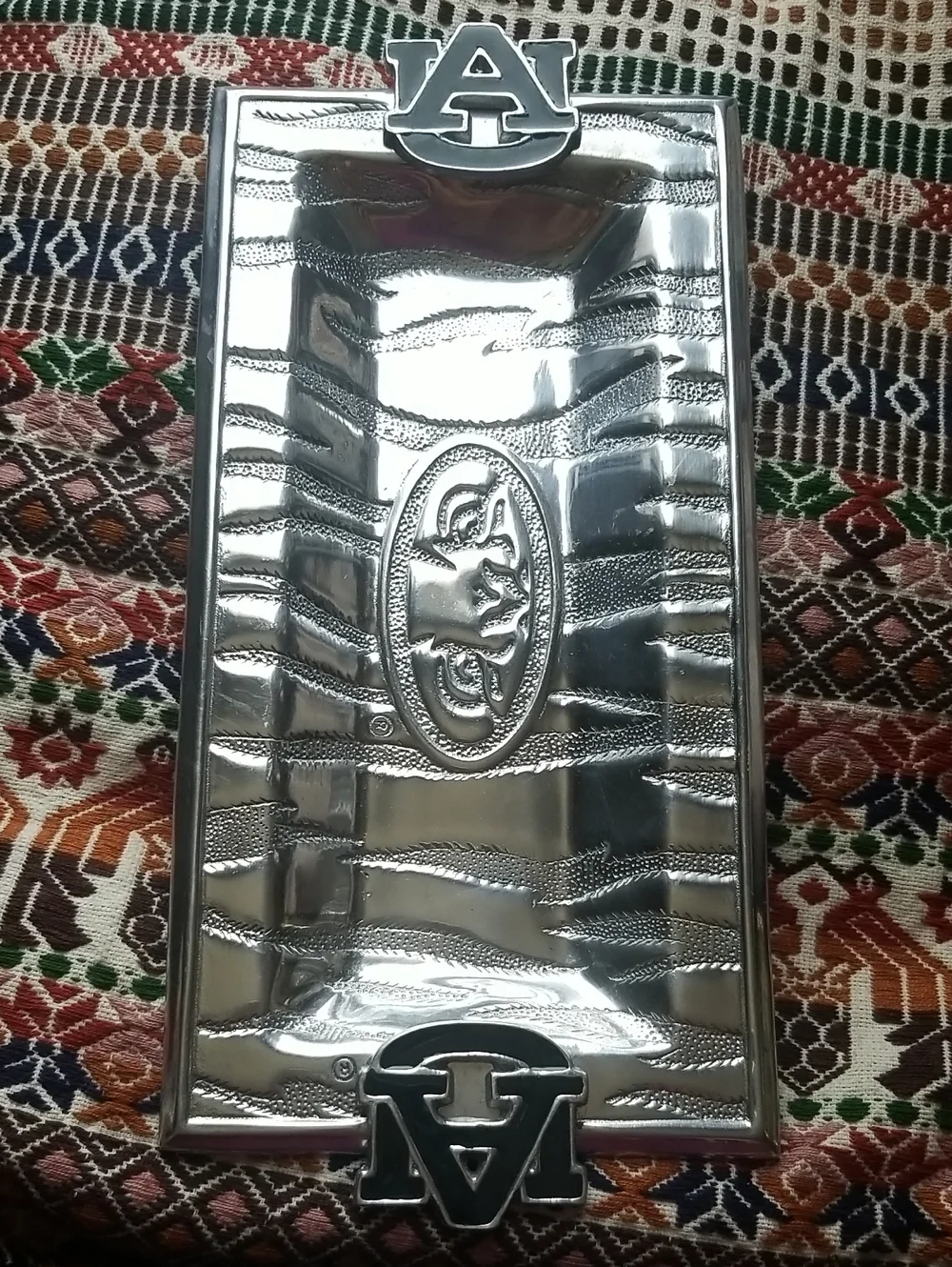 Arthur Court Silver Polished Metal Phone Tray with Team Emblems